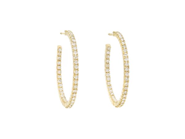 Yellow Gold Diamond Hoop Earrings.