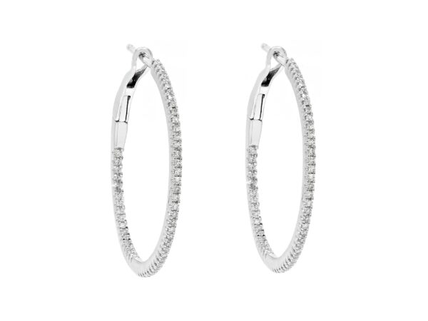 Small White Gold Diamond Hoop Earrings.