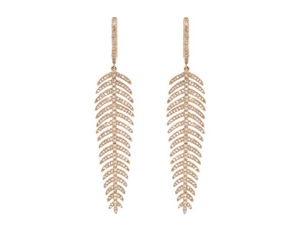 Rose Gold Feather Diamond Earrings