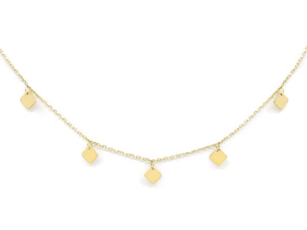 Square Charms Delicate Yellow Gold Chain Ladies Necklace