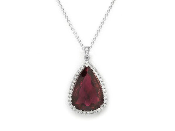 Rubellite Pear Pendant Ladies Necklace