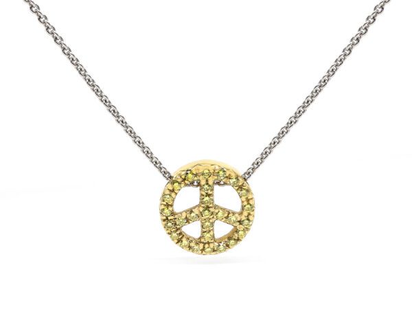 Yellow Diamond Peace Sign Ladies Necklace