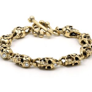 Skull Link Mens Bracelet -Yellow Gold