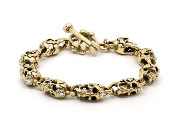 Skull Link Mens Bracelet -Yellow Gold