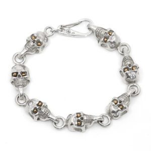 Skull Link Mens Bracelet -White Gold
