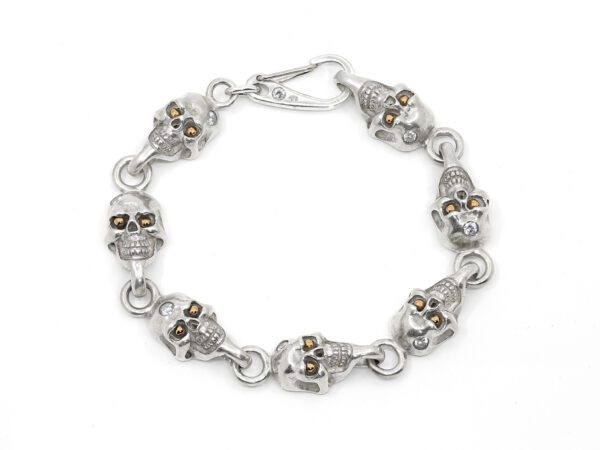 Skull Link Mens Bracelet -White Gold