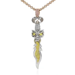 Skull Flame Dagger Mens Necklace