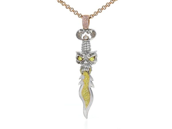 Skull Flame Dagger Mens Necklace