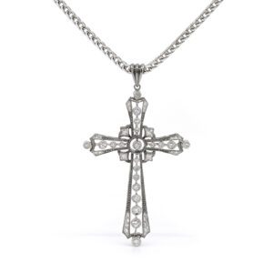 White Gold Cross Mens Necklace