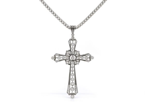 White Gold Cross Mens Necklace