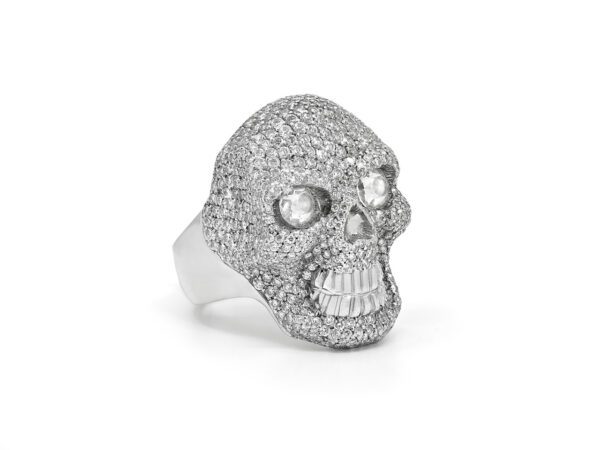 Platinum Diamond Skull Mens Ring - Image 2