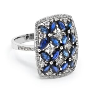 Blue Sapphire Shield Ladies Ring