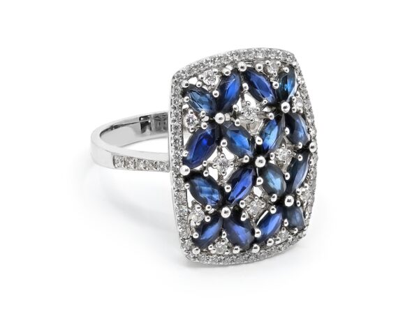 Blue Sapphire Shield Ladies Ring