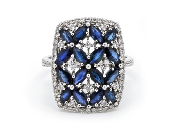 Blue Sapphire Shield Ladies Ring - Image 2