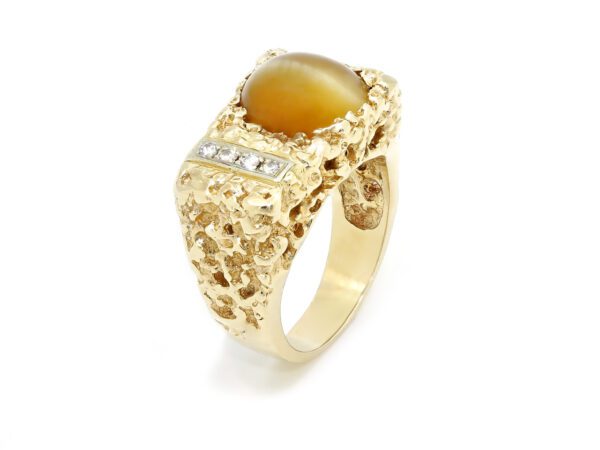 Textured Gold Cats Eye Mens Ring - Image 2